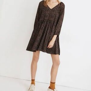 Madewell Georgette Effortless Long Sleeve V-Neck Babydoll Casual Dress [size XL]